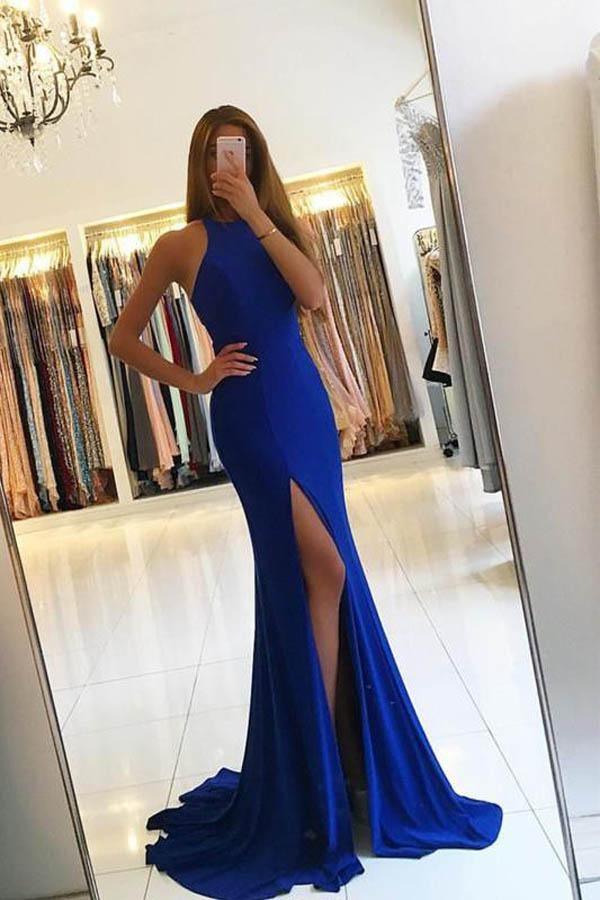 Royal Blue Simple Elegant Floor-Length Strapless A-Line Formal Dress